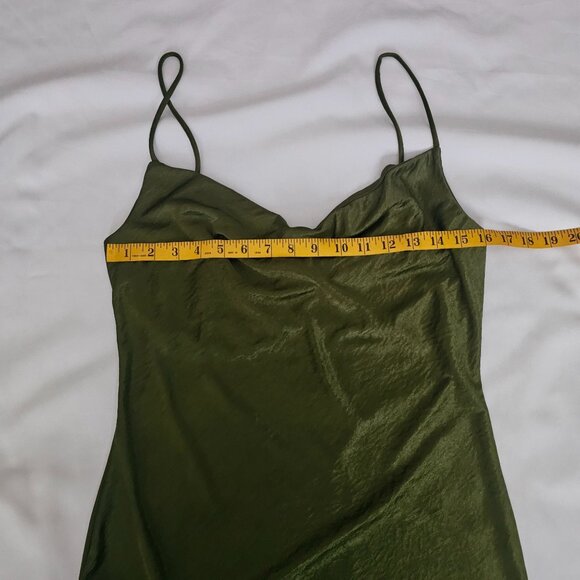 Sincerely Jules Olive Green Draped Neck Spaghetti Strap Slip Dress Size Large - Picture 7 of 10